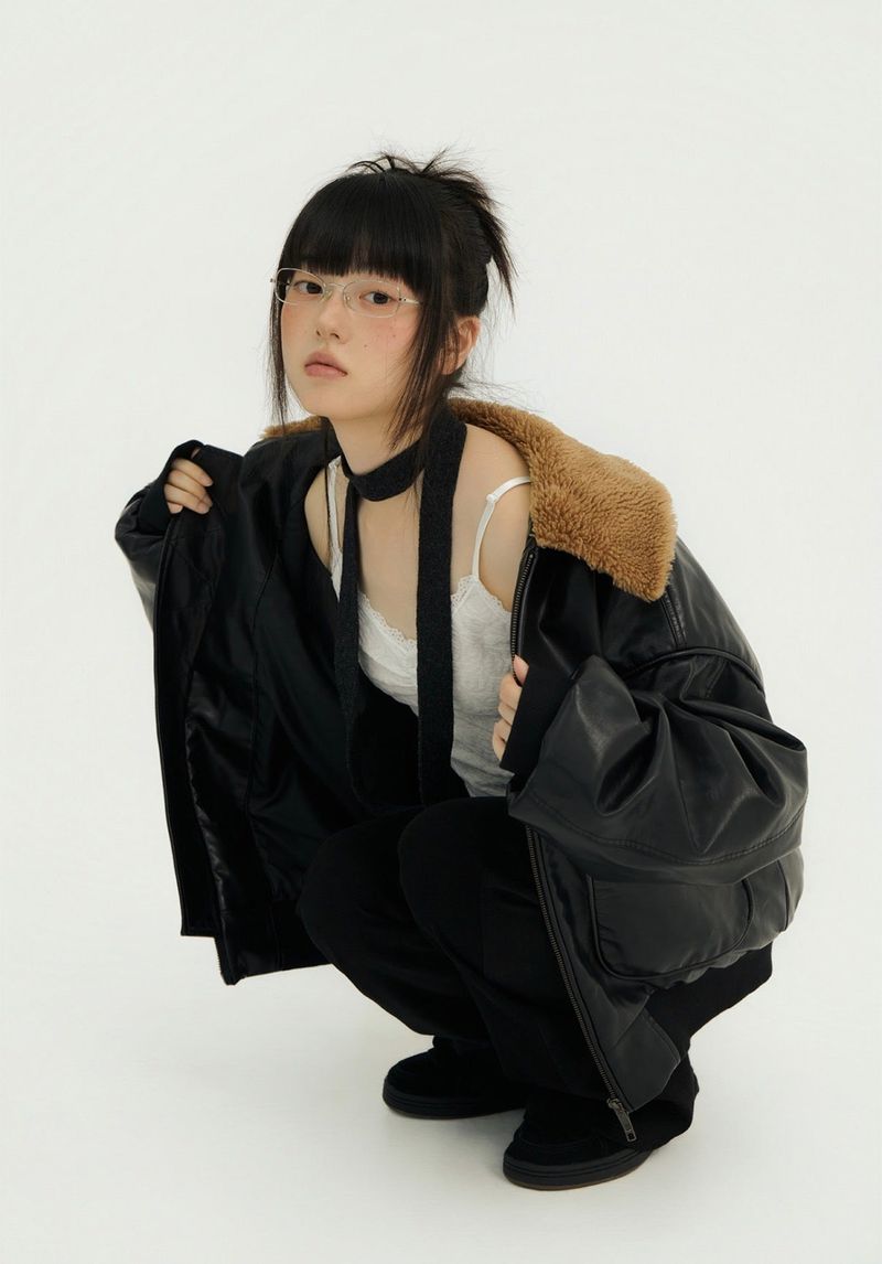 BIG POCKET FUR-COLLAR LEATHER JP BLACK