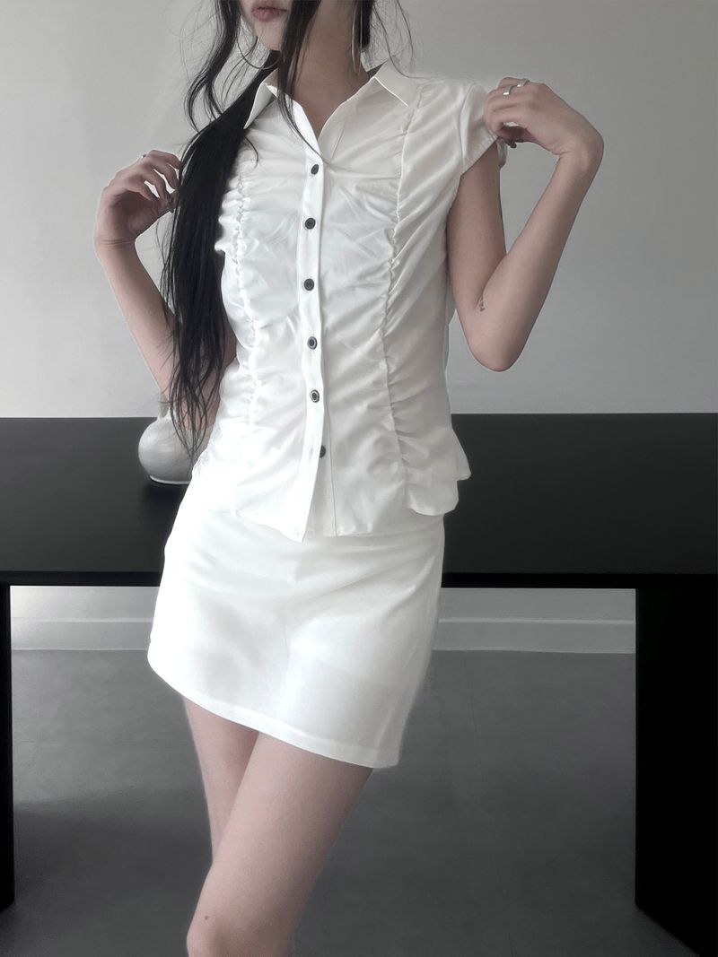 shirring white blouse