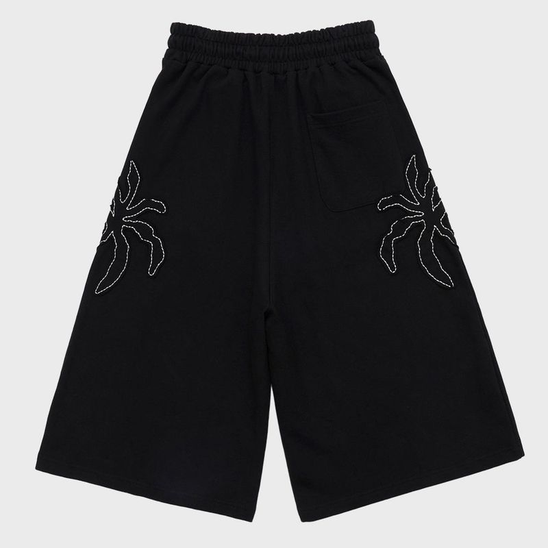 Palm Tree Appliqué Bermuda Sweat Pants Black