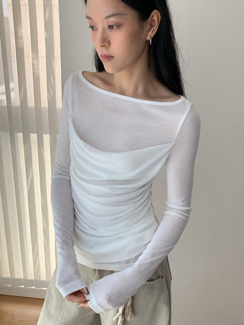 Melbourne shirred layered long-sleeve tee