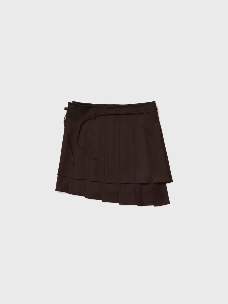 Pleated Wraparound Skirt Brown