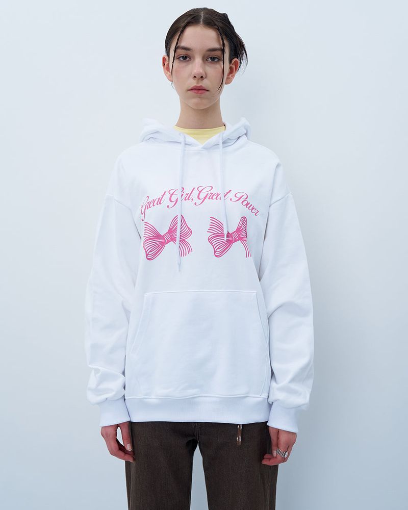 TWIN RIBBON HOODIE-WHITE