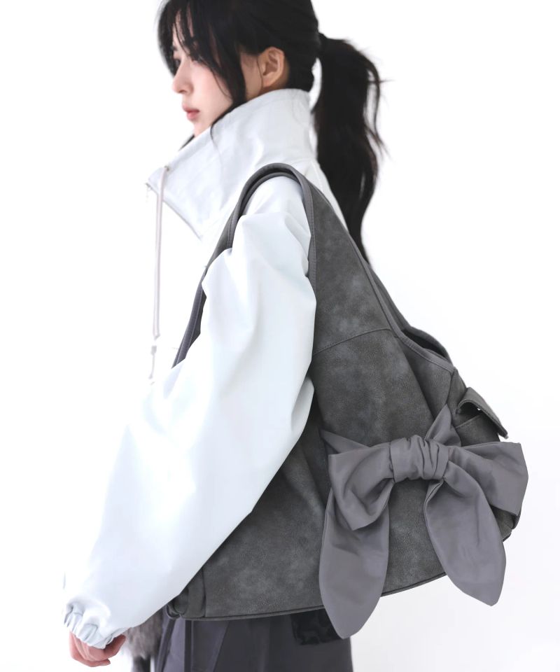 Bow Shoulder Bag (Nubuck Grey)
