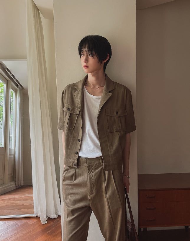 Saffy Linen Two Pocket Crop Jacket