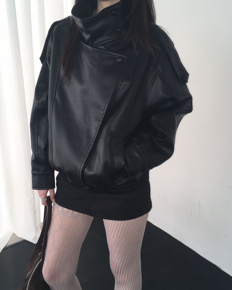 High neck leather jacket