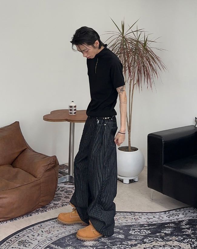 エッフェルスタッドストライプデニムパンツ