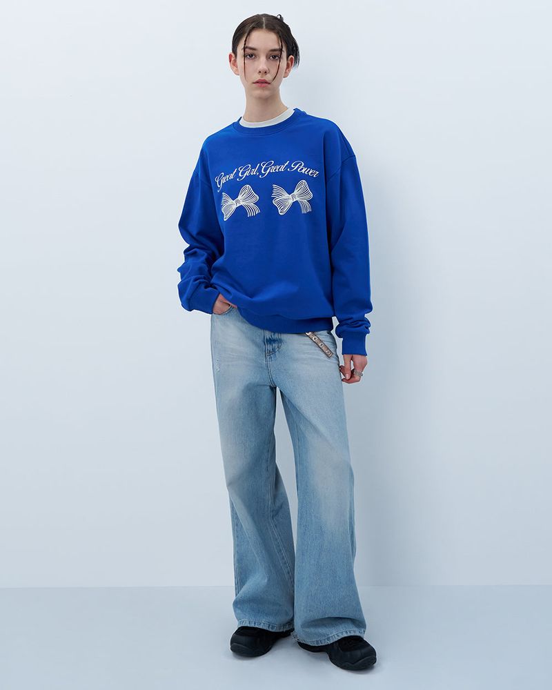 TWIN RIBBON SWEATSHIRT-BLUE