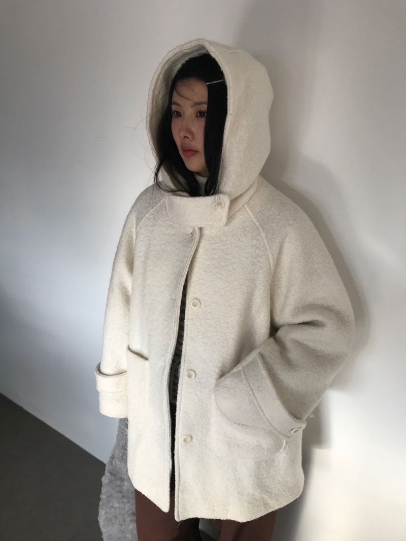 [MD Pick]Fine wool hooded half coat (2color)