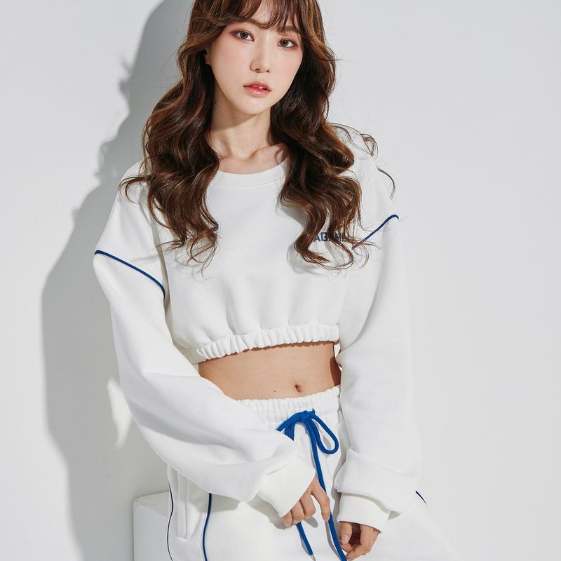 Oversize Line Point Crop Sweat shirt White