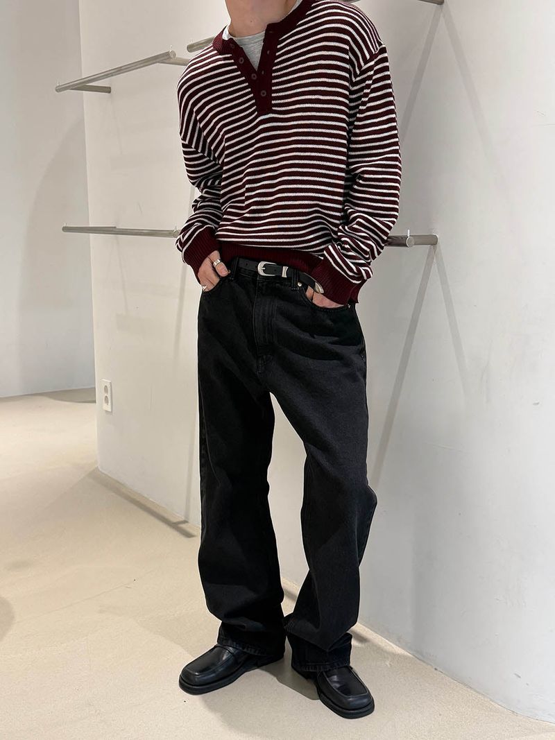 Stripe henry neck knitwear(3color)