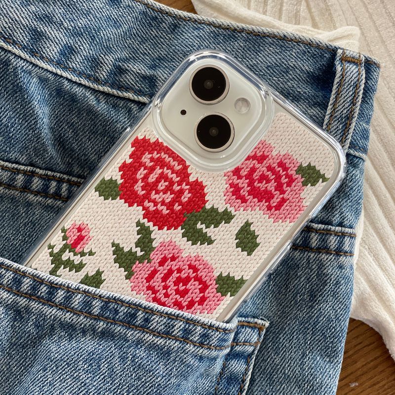 ROSES KNIT HARD JELL CASE_WHITE