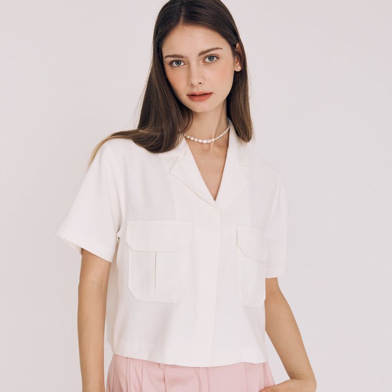 FREIHEIT（フライハイト）の「CROP TWO POCKET SHIRT(WHITE)（Tops）」