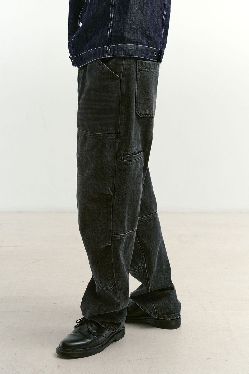 Incision Double Knee Carpenter Pants (Washed Black)