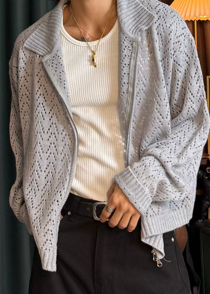 Cropped Knit Punching Zip-Up 4COLOR