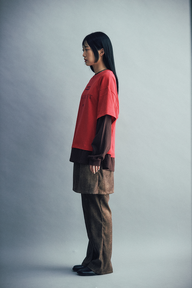 Blacklist lettering Layered tee (Red/Brown)