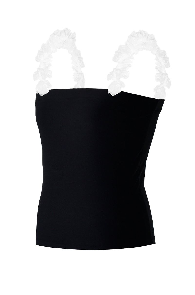 ruffle multi tricot span long tube top (black)