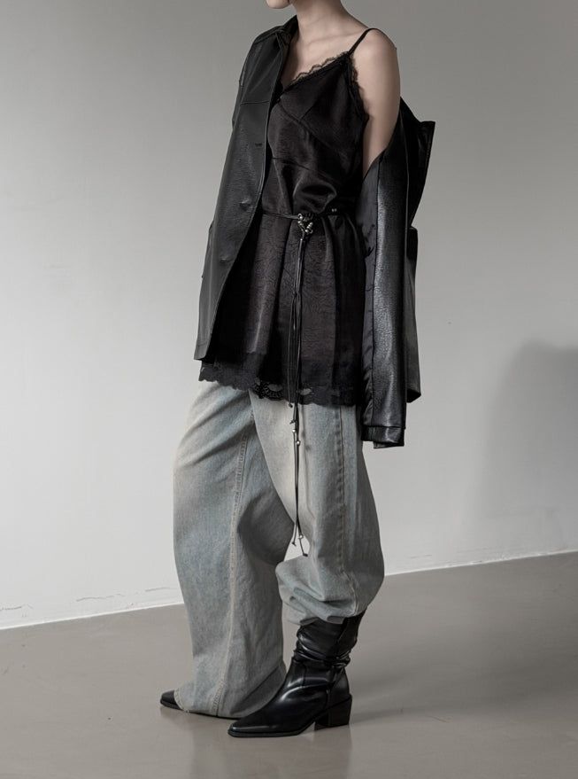 Met Button Cracked Leather Jacket