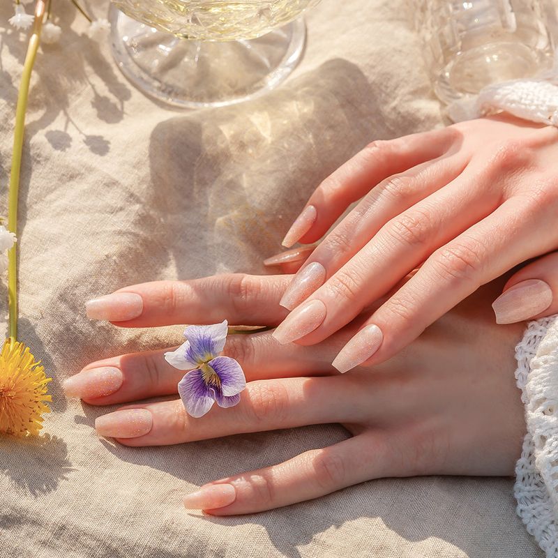 MUZMAK Reusable Nail Tip Peach Glitter(Coffin)