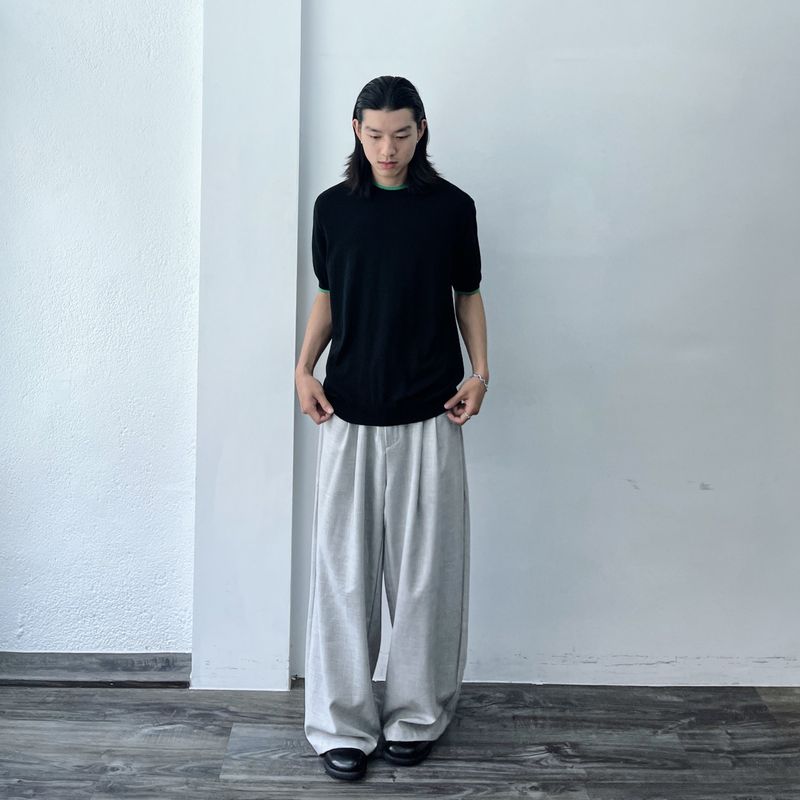 Mist Grey Asymmetric Pleat Trousers