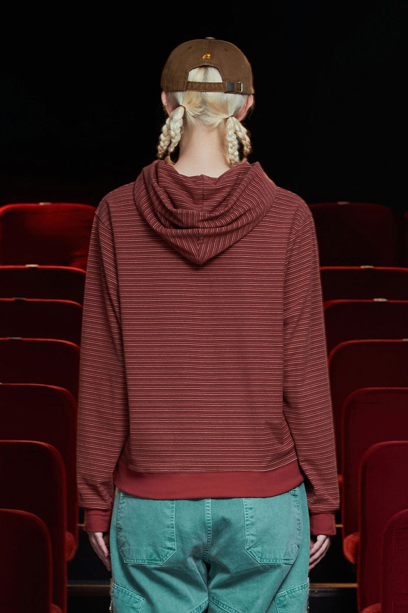 STRIPE LOGO HOODIE / BURGUNDY