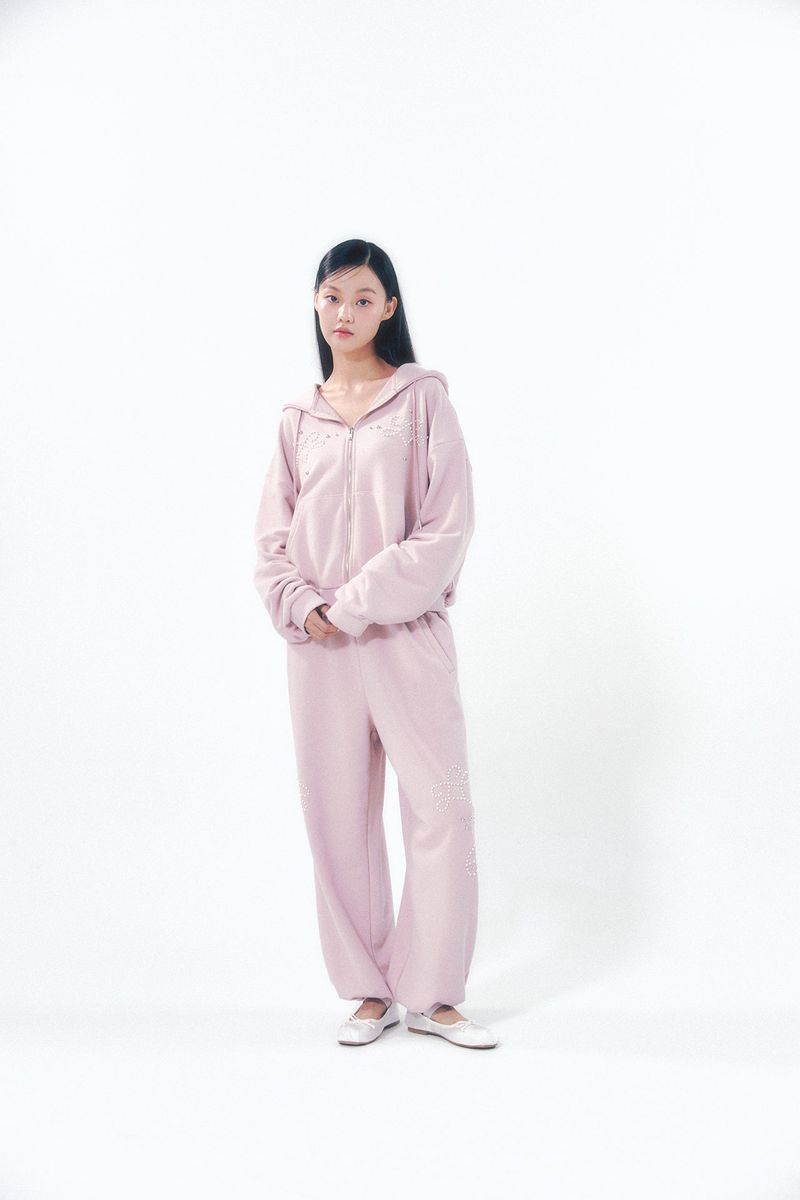 Pearl Hoodie Zip-Up Pink