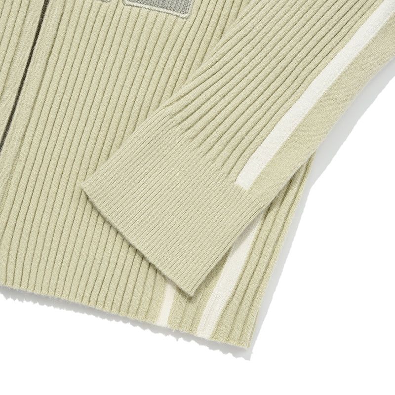LINE POINT HIGH NECK KNIT ZIP UP [LIGHT KHAKI]