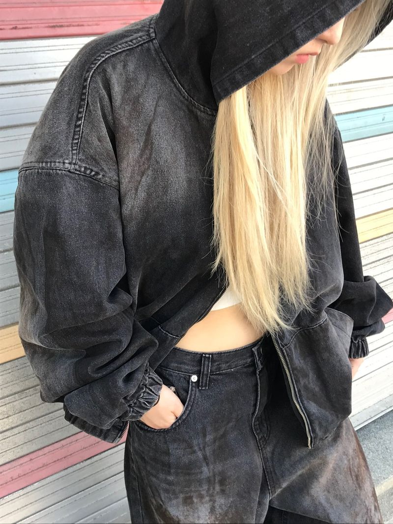 Aceite set up denim hood jacket