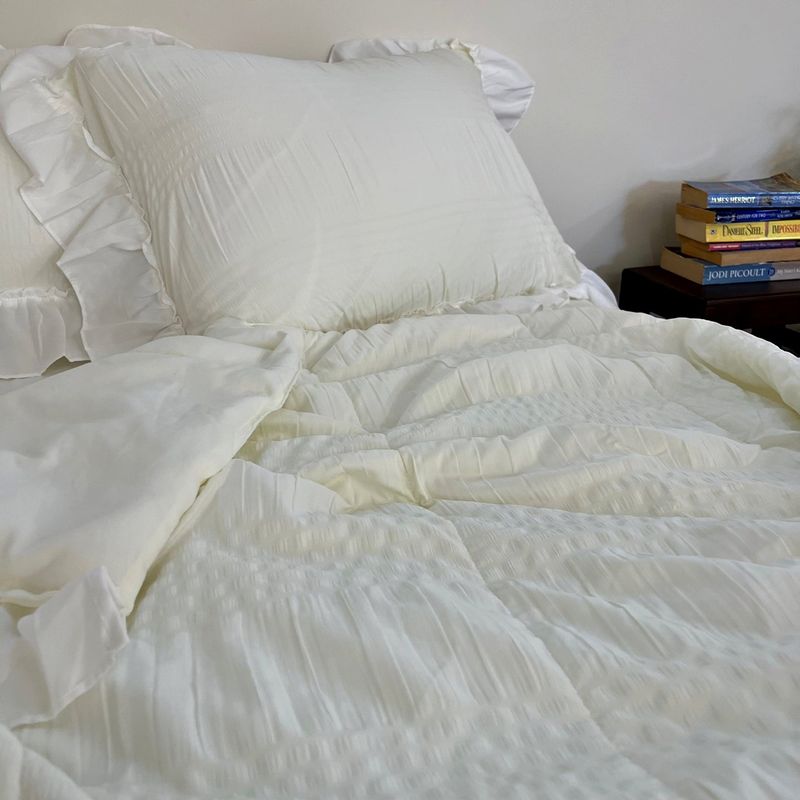 Shirring ruffle light comforter set - Cream white - Q
