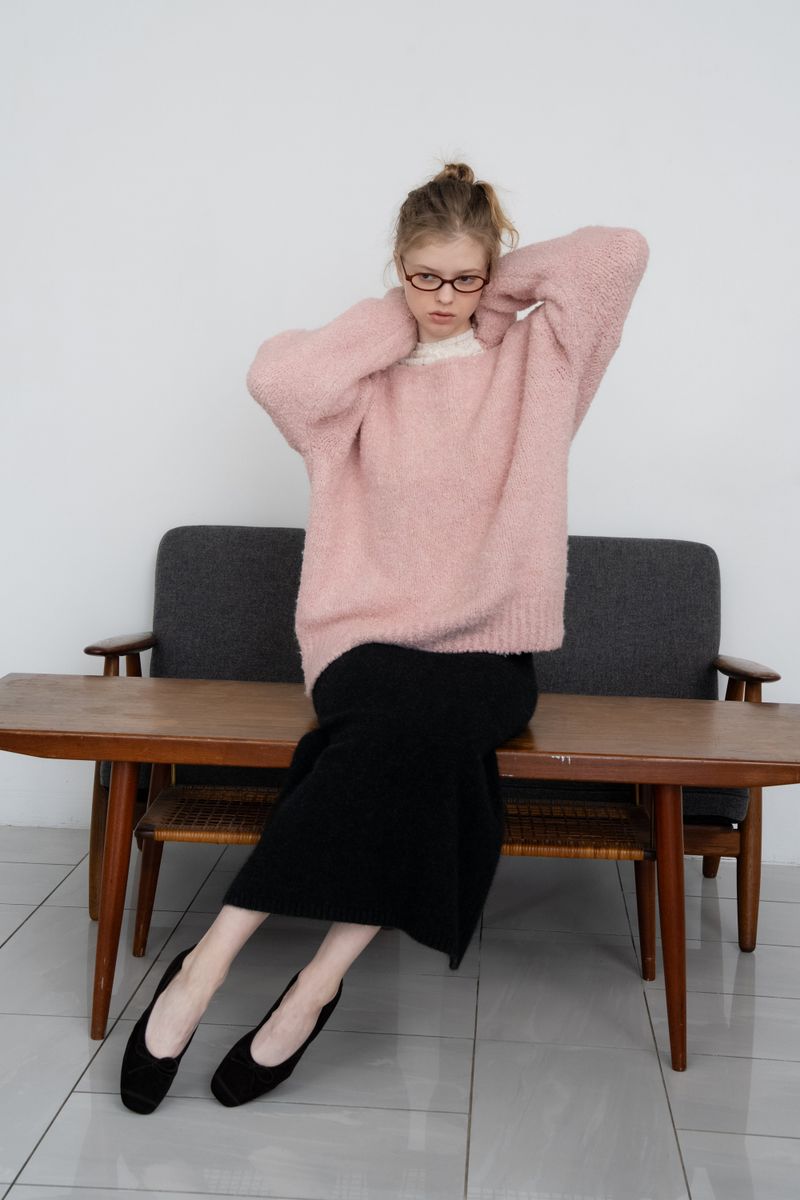 Blush boucle knit_baby pink