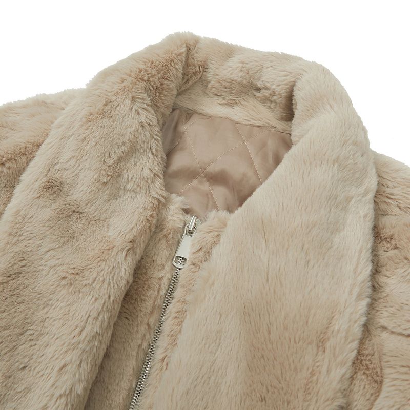 フラッフィーボータイファージャケット / Fluffy Bow tie Fur Jacket [BEIGE]