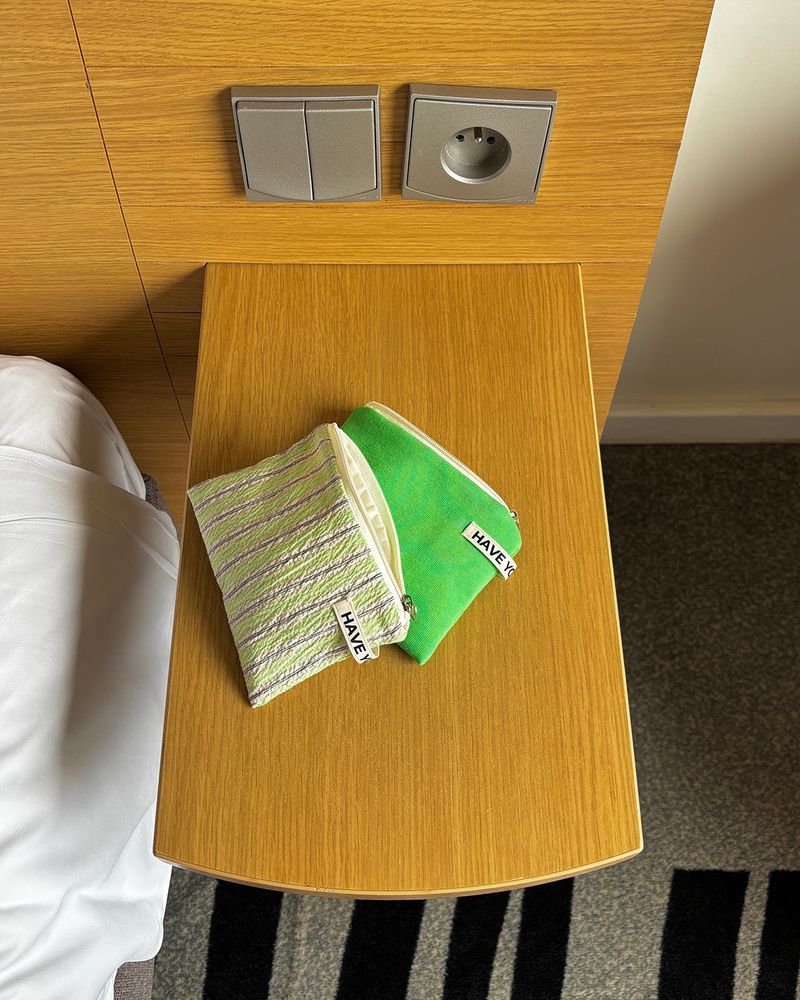 Vivid soft cotton flat pouch - green , S size