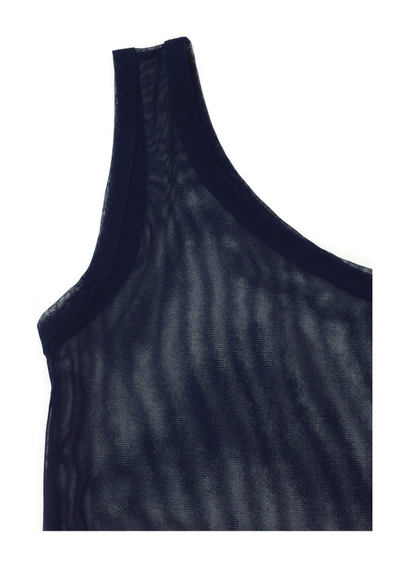 one shoulder mesh sleeveless(2color)