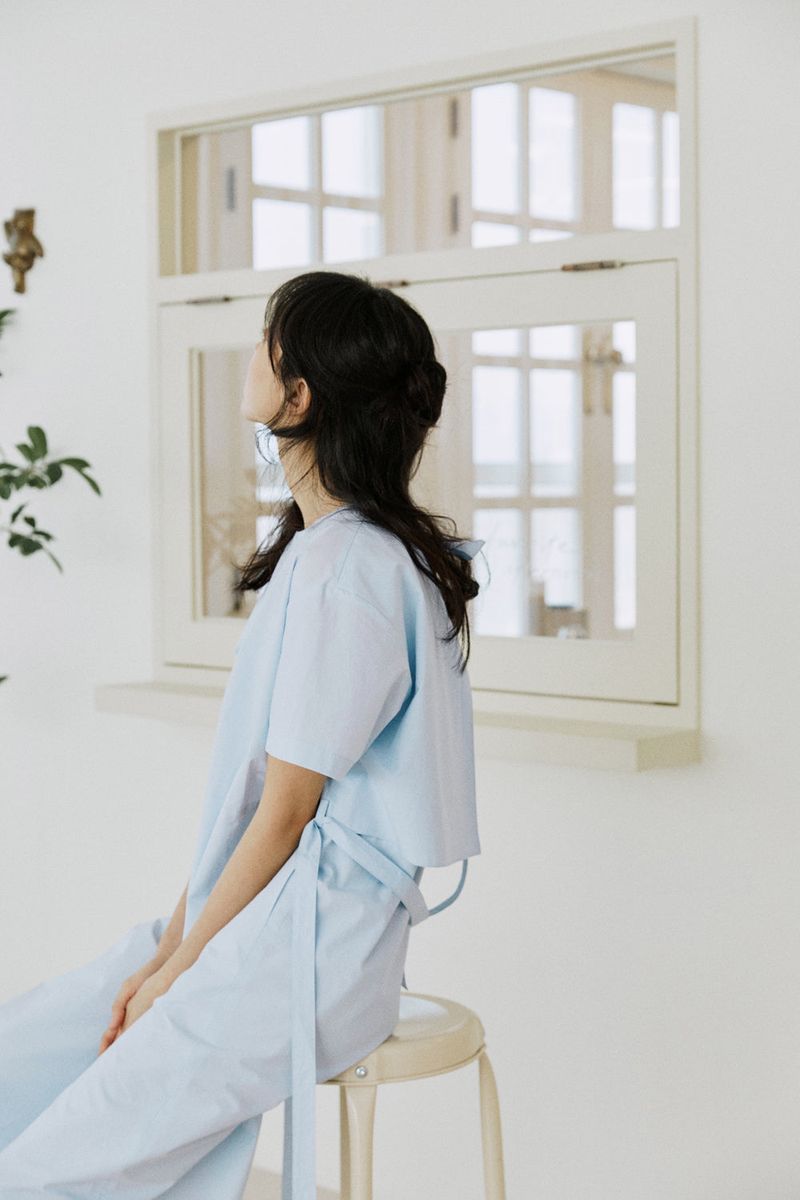 layered ribbon onepiece sky blue