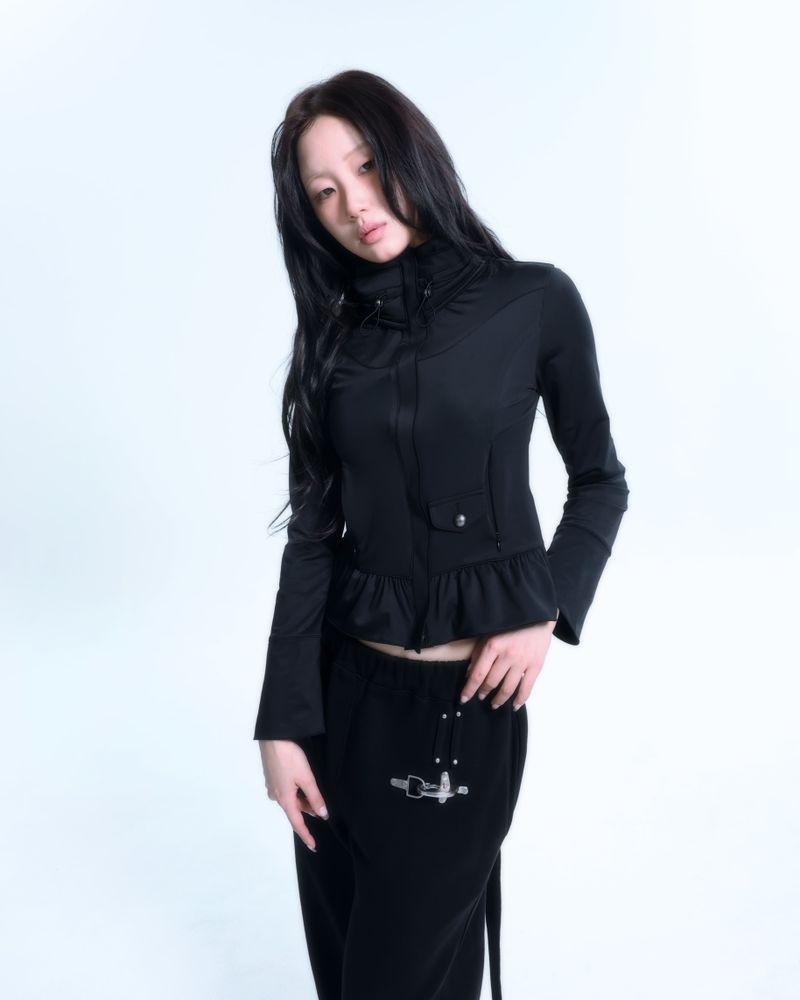 Ruffle Two Way zip-up - Black