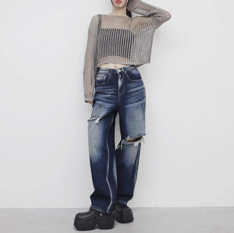 a see-through cropped knitwear