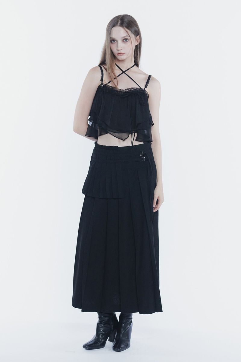 LAYERED PLEATS SKIRT black
