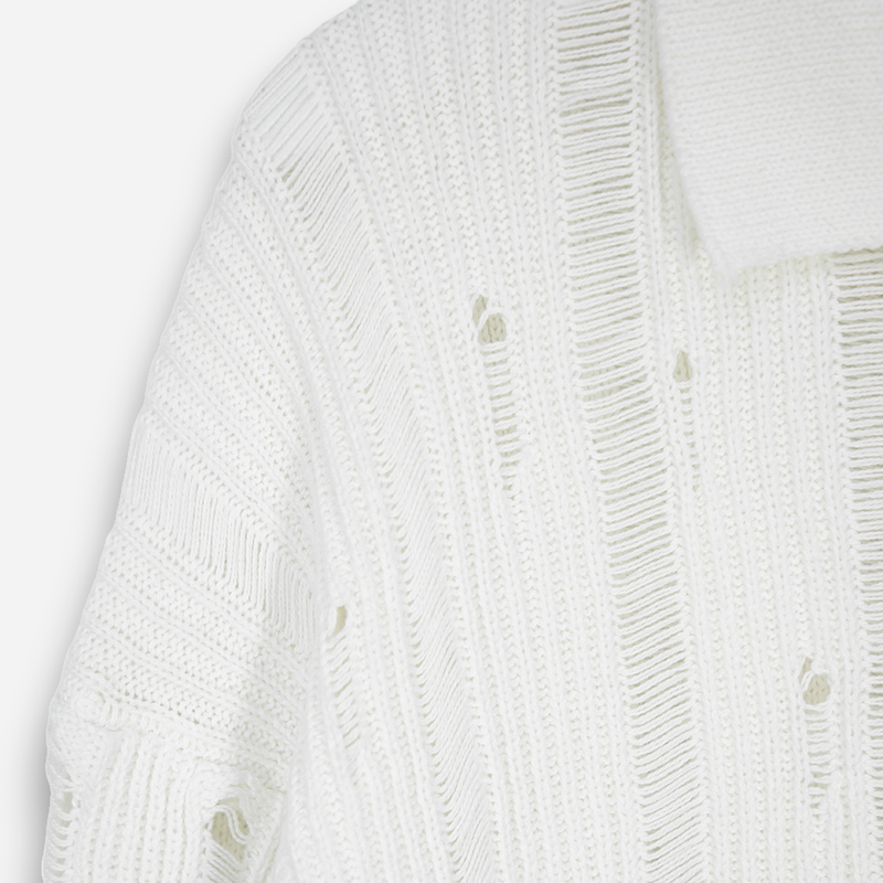 Eyelet Zip-up Knit Cardigan