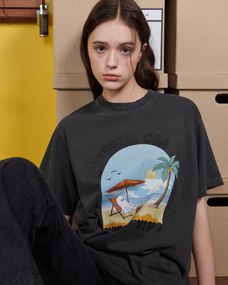 【MADE】SUNSHINE GHOST PRINT T-SHIRT [BLACK]