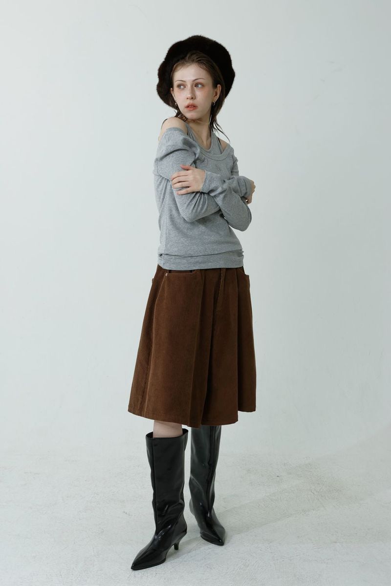 CORDUROY A-LINE PANTS_LIGHT BROWN