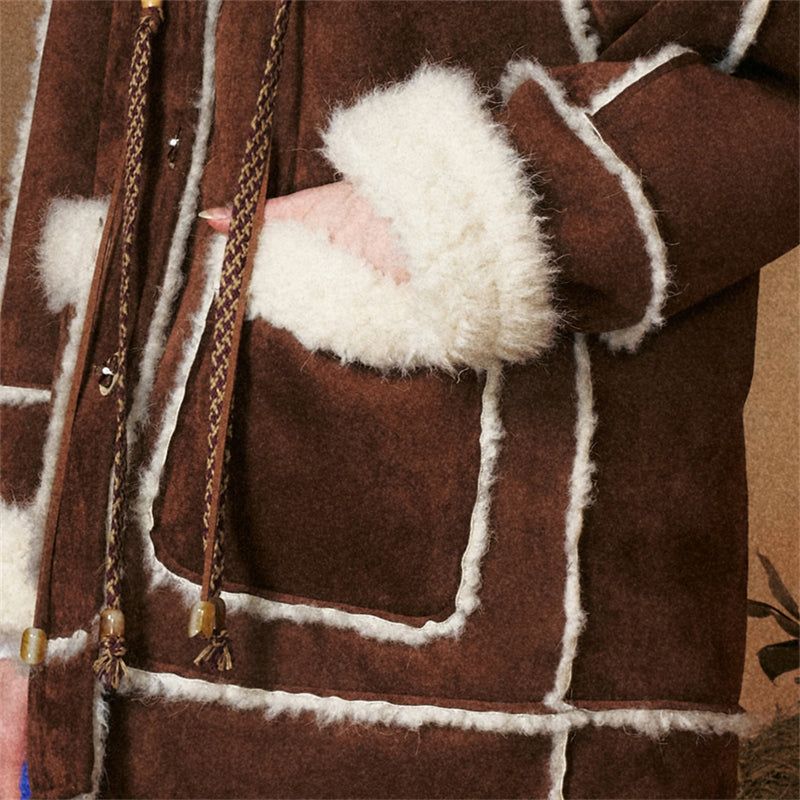 Flower Button Duffle Shearling Coat