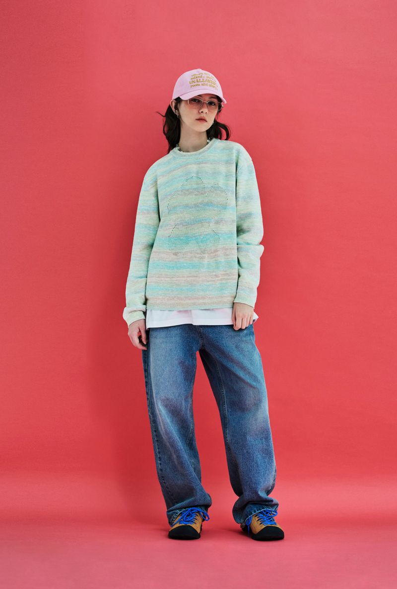 FLOWER GRADATION STRIPE KNIT / LIGHT GREEN