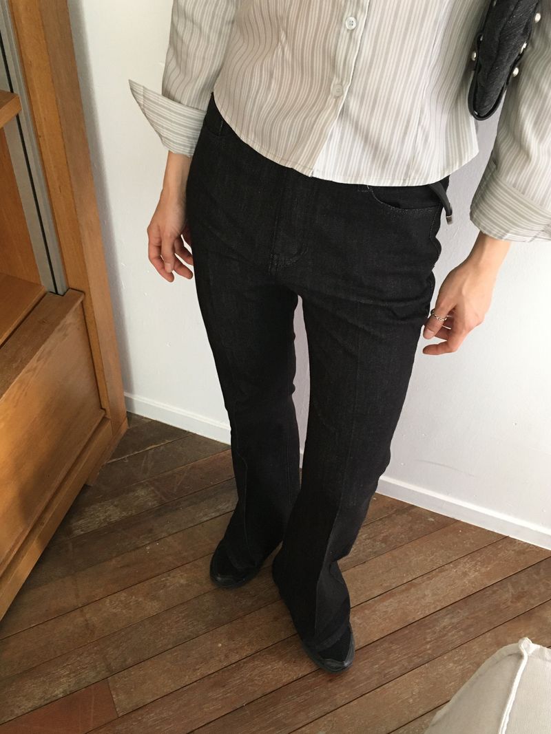 [3color] Libby stitched leg loom bootcut raw denim pants