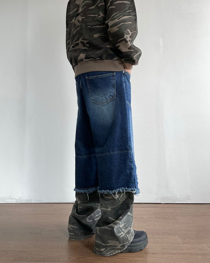Destroyed Layered Camo Denim Pants