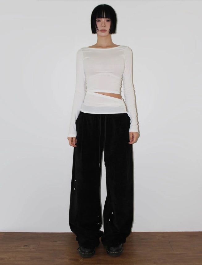 VELVET SNAP WIDE PANTS
