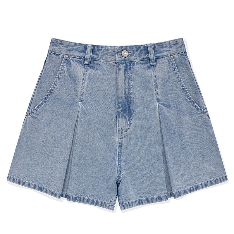 FLARE SHORT DENIM PANTS [BLUE]