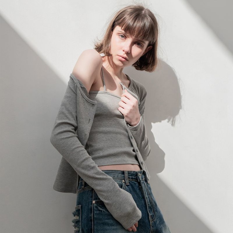 CARDIGAN & SLEEVELESS (GREY)
