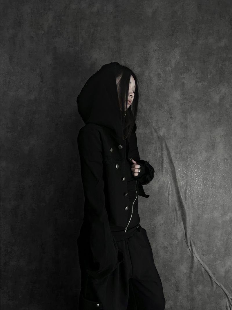 diagonal button color block jacket