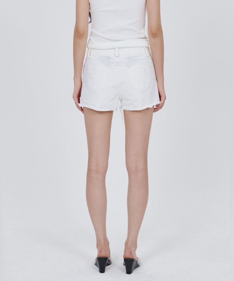 CONY WING EMBROIDERY CUT-OFF SHORTS / WHITE