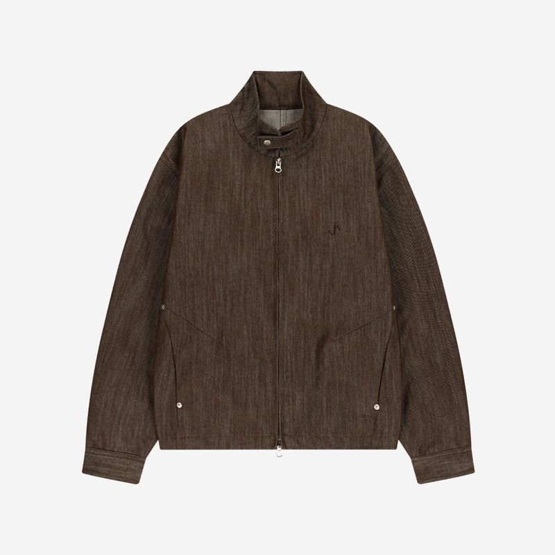 Metal Denim Bomber Jacket / Brown