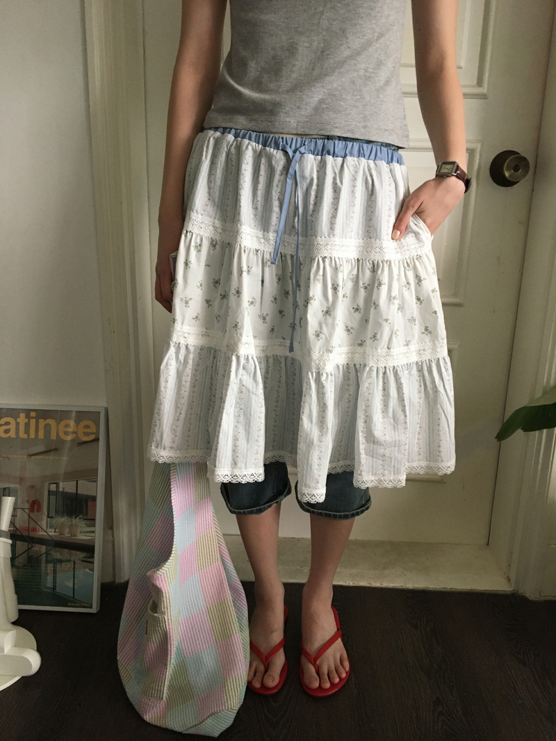 YWD COLOR-BLOCK FLORAL SKIRT (2color)